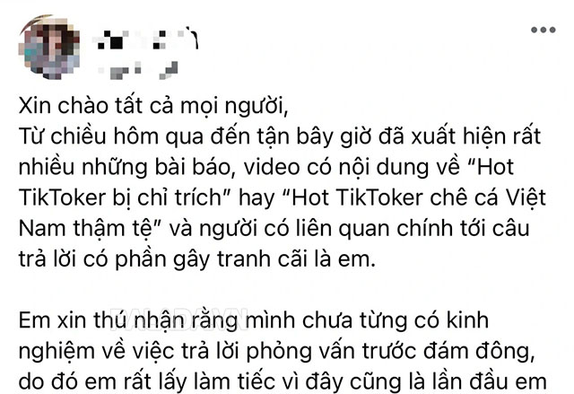TikToker chê cá Việt Nam giải thích câu nói