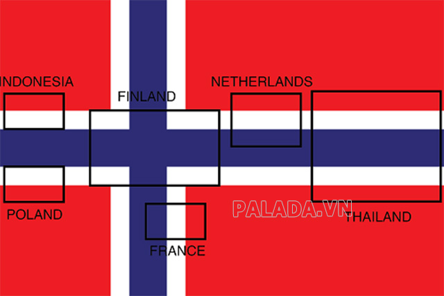 Lá cờ Na Uy đặc biệt khi ẩn chứa đến 6 lá cờ của các đất nước khác bên trong