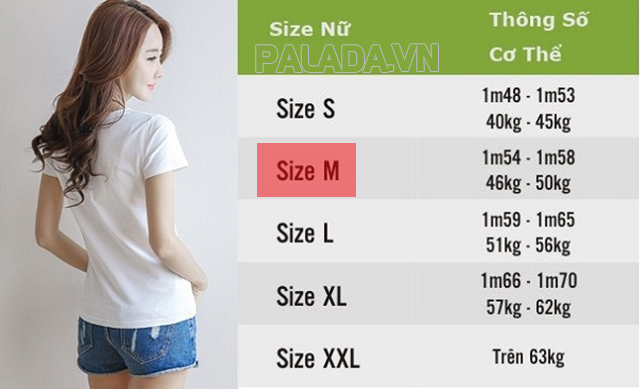 Size M chỉ đến kích cỡ trung bình cho quần áo