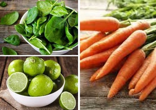 Nước ép cà rốt cùng chanh và rau cải bó xôi giúp loại bỏ độc tố trong cơ thể khá hiệu nghiệm