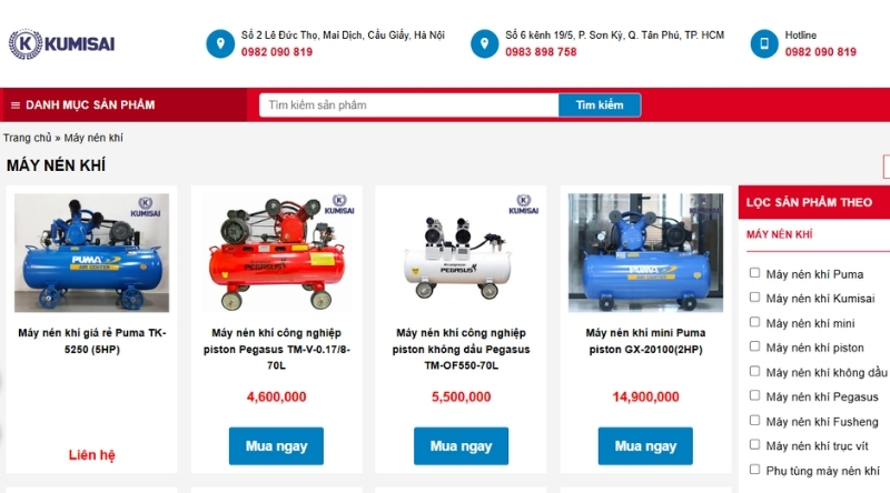 Liên hệ Kumisai Việt Nam - Đơn vị chuyên phân phối máy nén khí